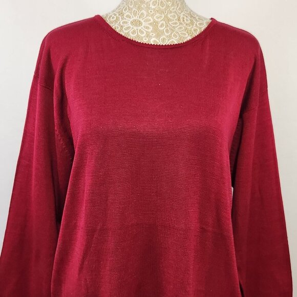 August Silk Women's Size Large Fuchsia Round Neck Silk Pullover Sweater Career - Picture 2 of 13